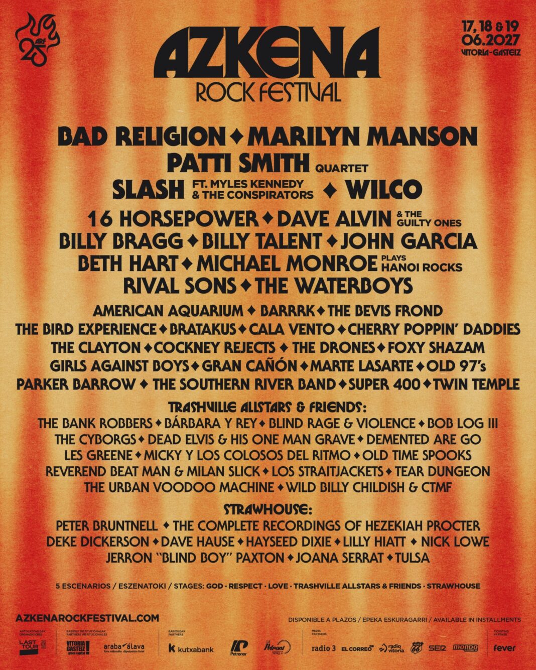 Azkena Rock Festival reúne a Patti Smith, Bad Religion y Slash en su 25 aniversario en junio de 2027